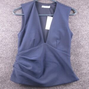 Abercrombie & Fitch Blouse Womens Small Blue Sleeveless Deep V Neck Ruched